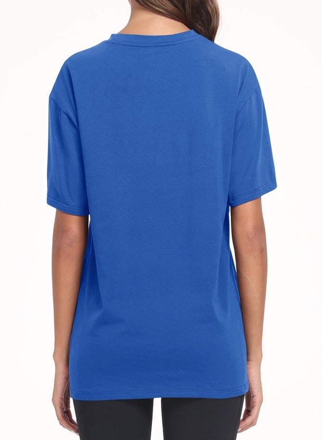 PRIMODA Womens Oversized Short Sleeve T Shirts Trendy Crew Neck Loose Workout Tee Casual Summer Tops Cotton(Royal Blue L) - Image 3